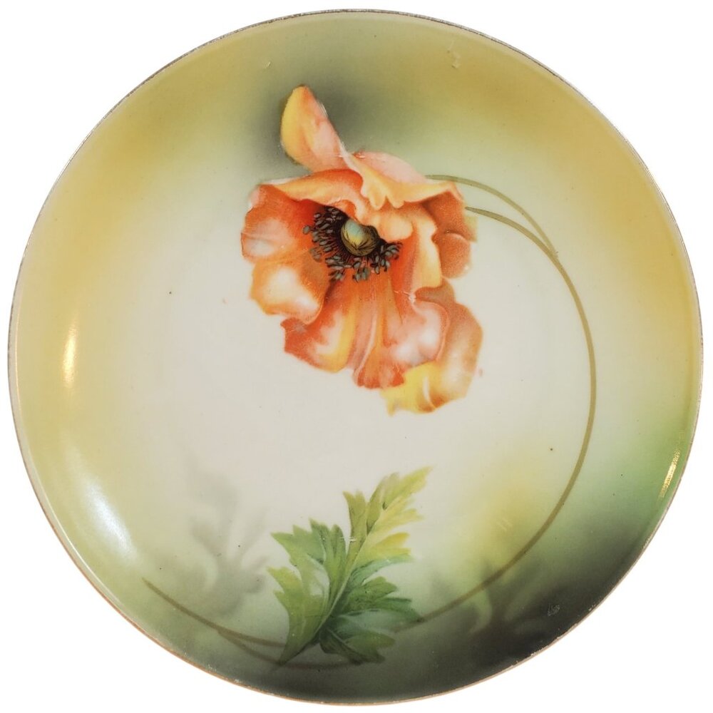 Antique R.S. Germany 6" Hand-Painted Orange Poppy Porcelain Plate Art Nouveau